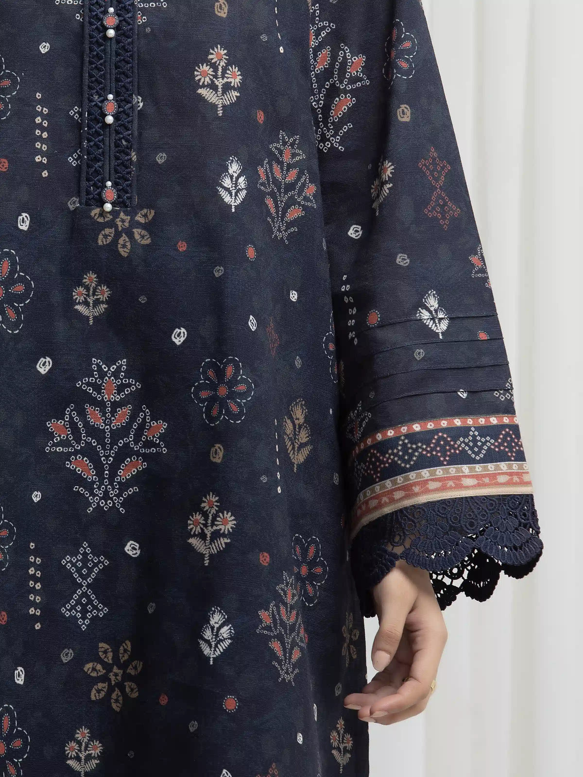 Edenrobe Allure Navy Khaddar 3-Piece Suit | EWU6A3-37007-3P