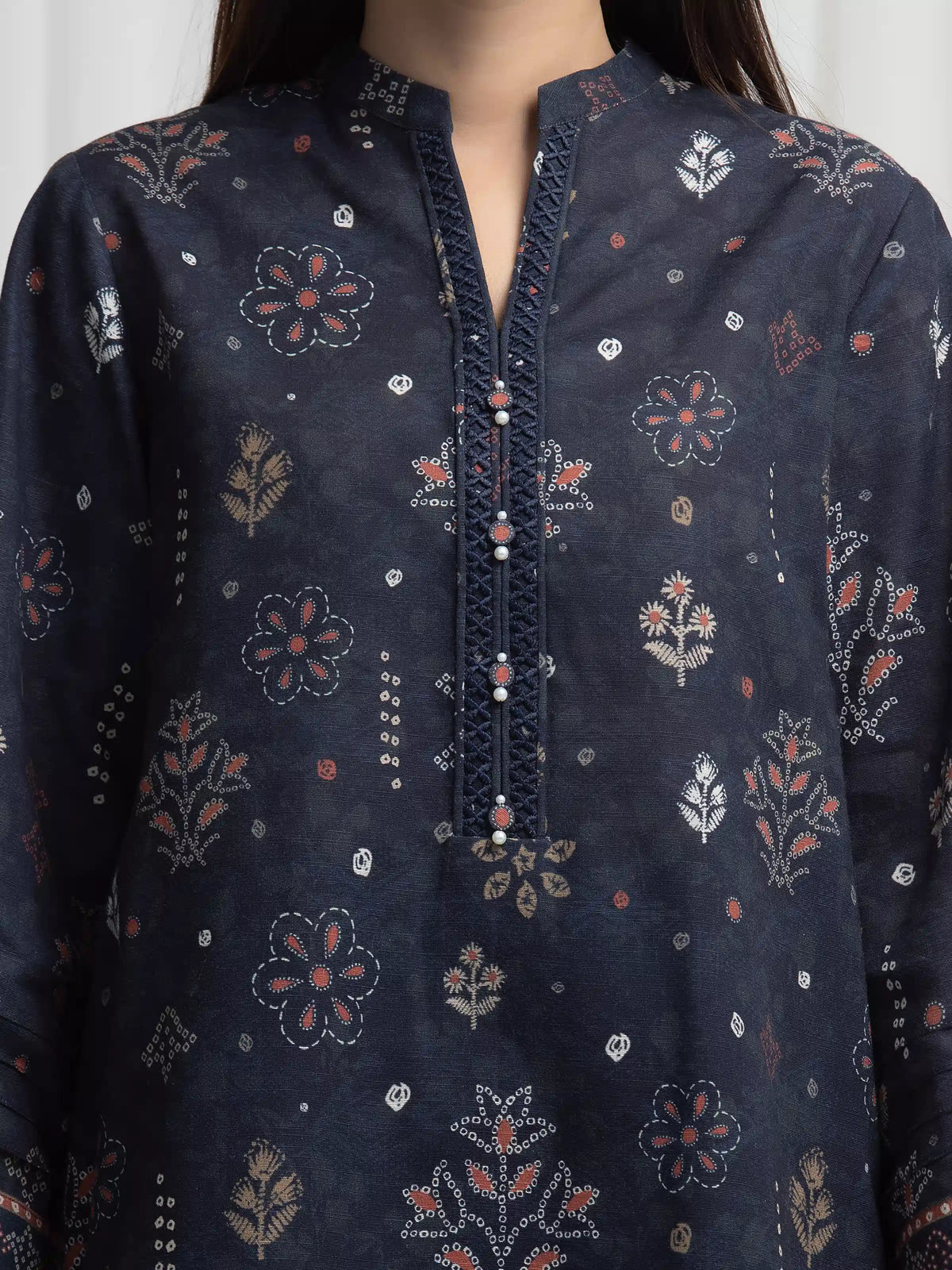 Edenrobe Allure Navy Khaddar 3-Piece Suit | EWU6A3-37007-3P