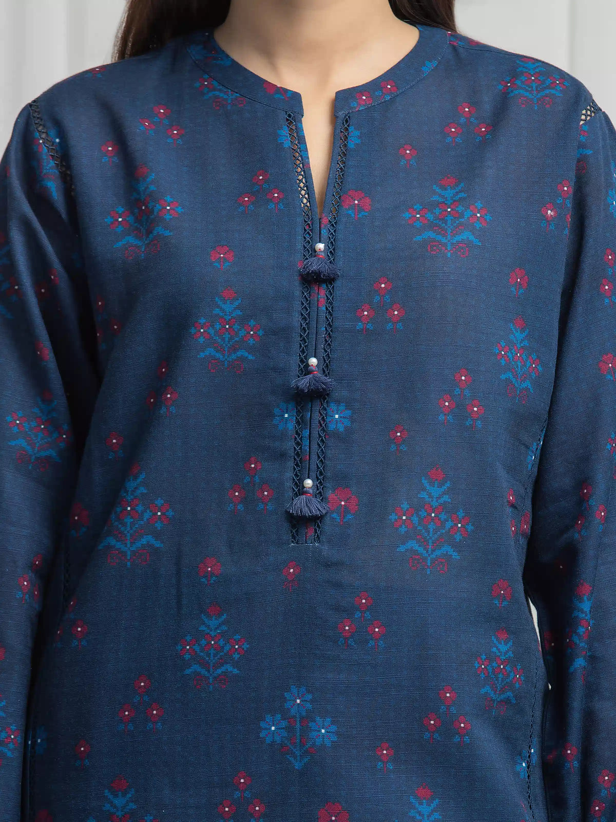 Edenrobe Allure Blue Khaddar 3-Piece Suit | EWU6A3-37037-3P