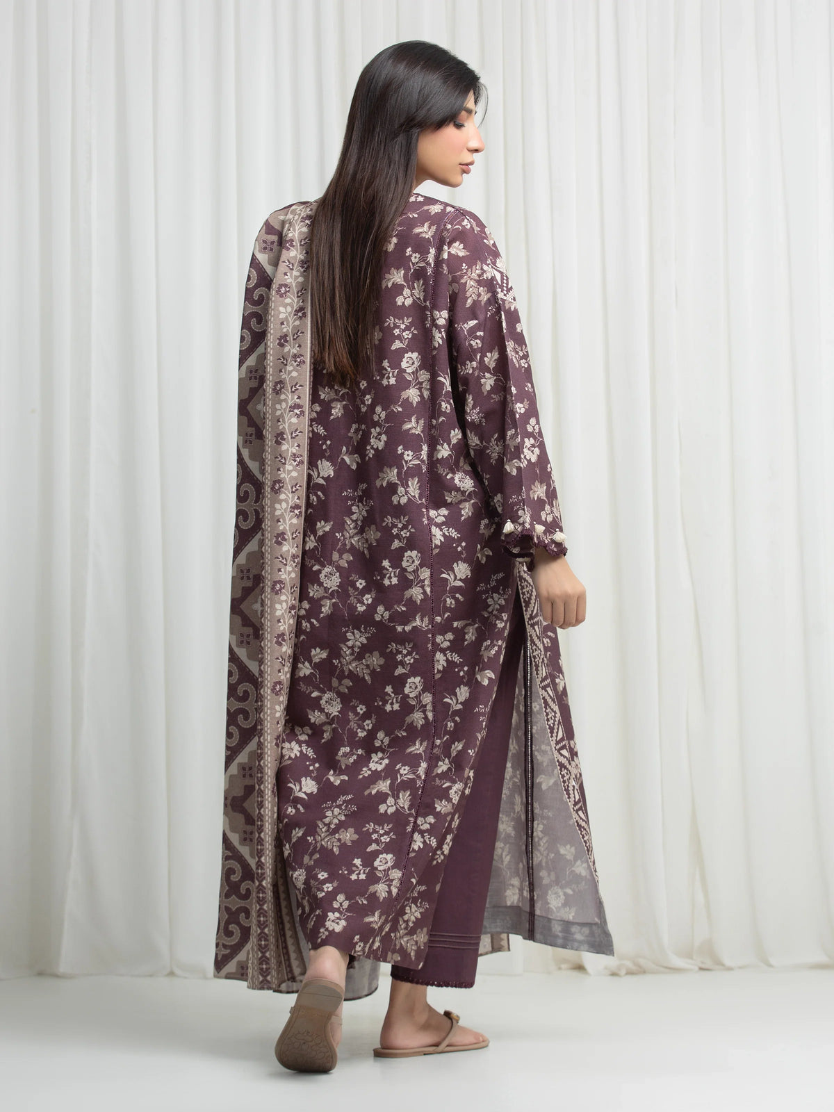 Edenrobe Allure Brown Khaddar 3-Piece Suit | EWU6A3-37001-3P