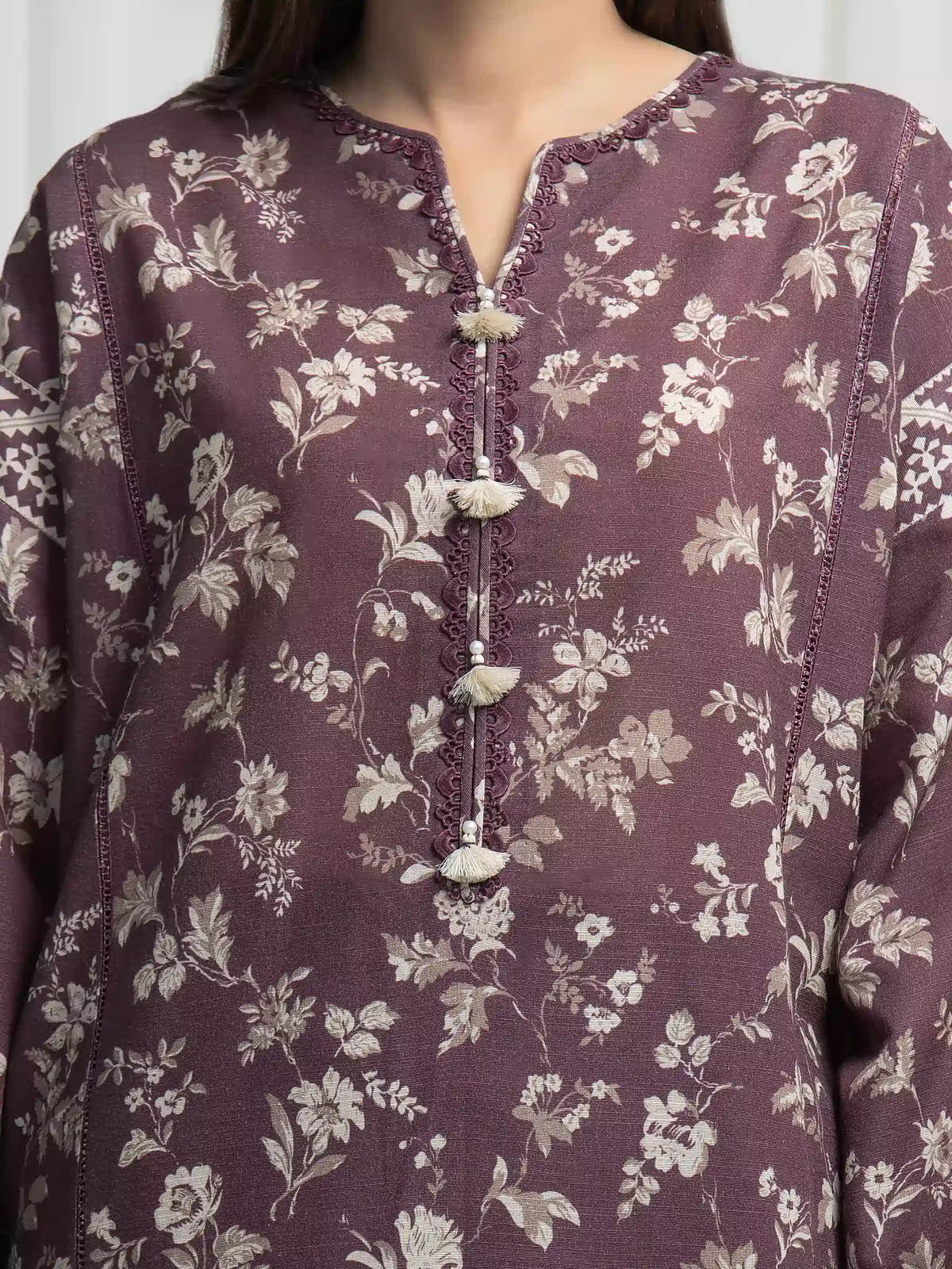 Edenrobe Allure Brown Khaddar 3-Piece Suit | EWU6A3-37001-3P
