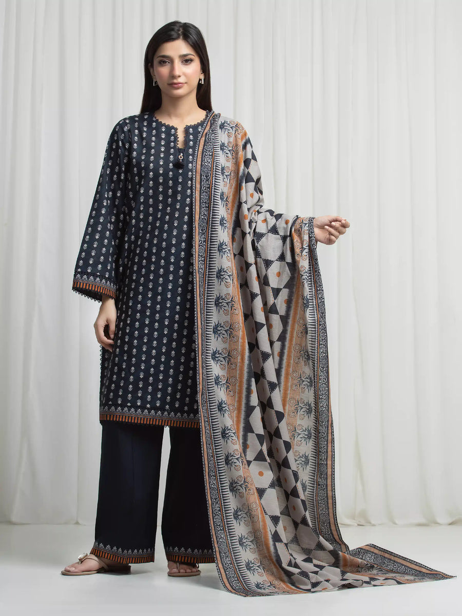 Edenrobe Allure Teal Khaddar 3-Piece Suit | EWU6A3-37002-3P