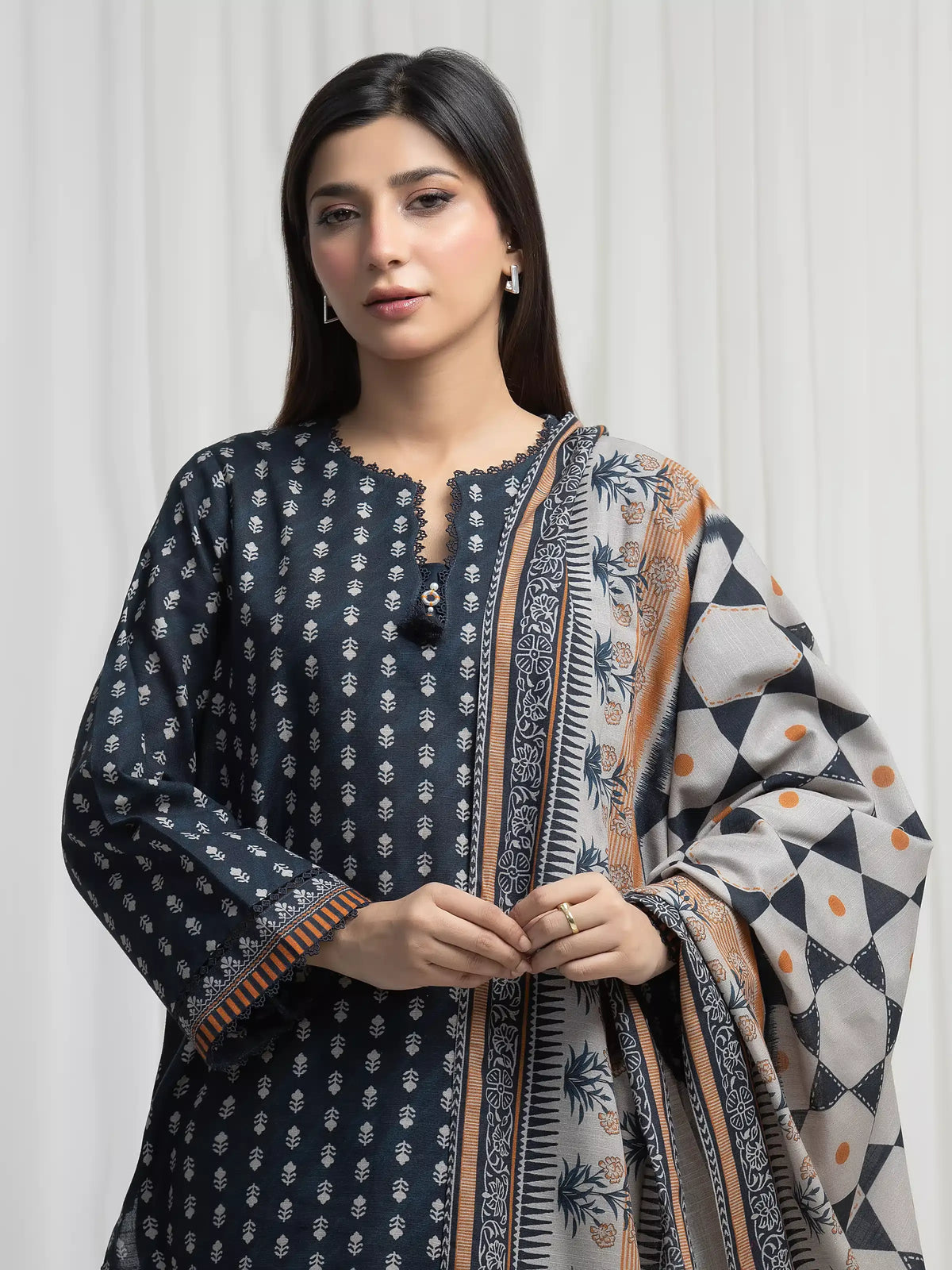 Edenrobe Allure Teal Khaddar 3-Piece Suit | EWU6A3-37002-3P