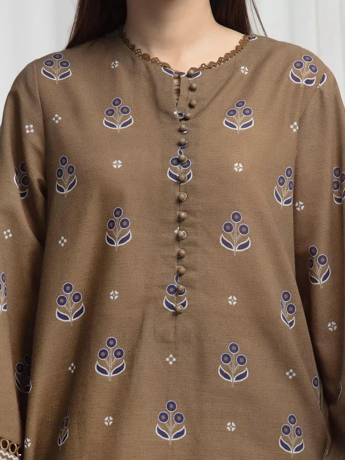 Edenrobe Allure Olive Khaddar 3-Piece Suit | EWU6A3-37029-3P
