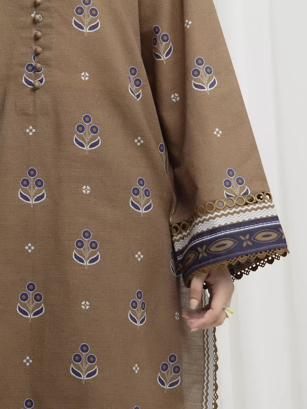 Edenrobe Allure Olive Khaddar 3-Piece Suit | EWU6A3-37029-3P