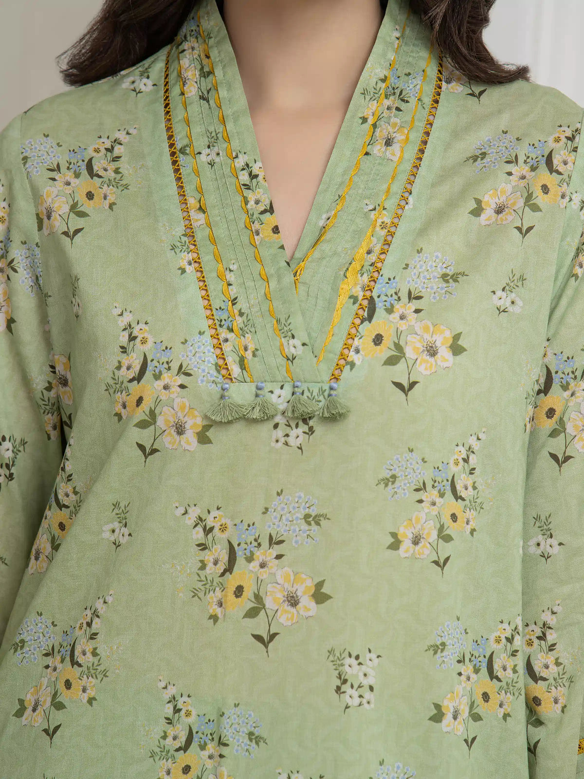 Edenrobe Allure Olive Lawn 3-Piece Suit | EWU6A1-36606-3P