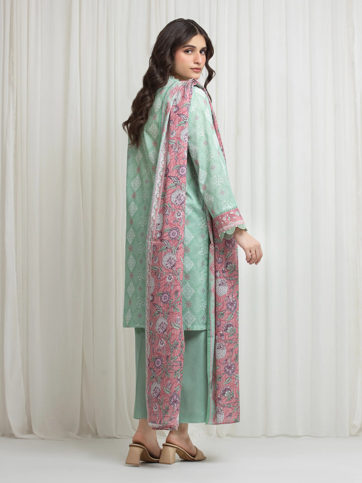 Edenrobe Allure Mint Green Lawn 3-Piece Suit | EWU6A1-36617-3P
