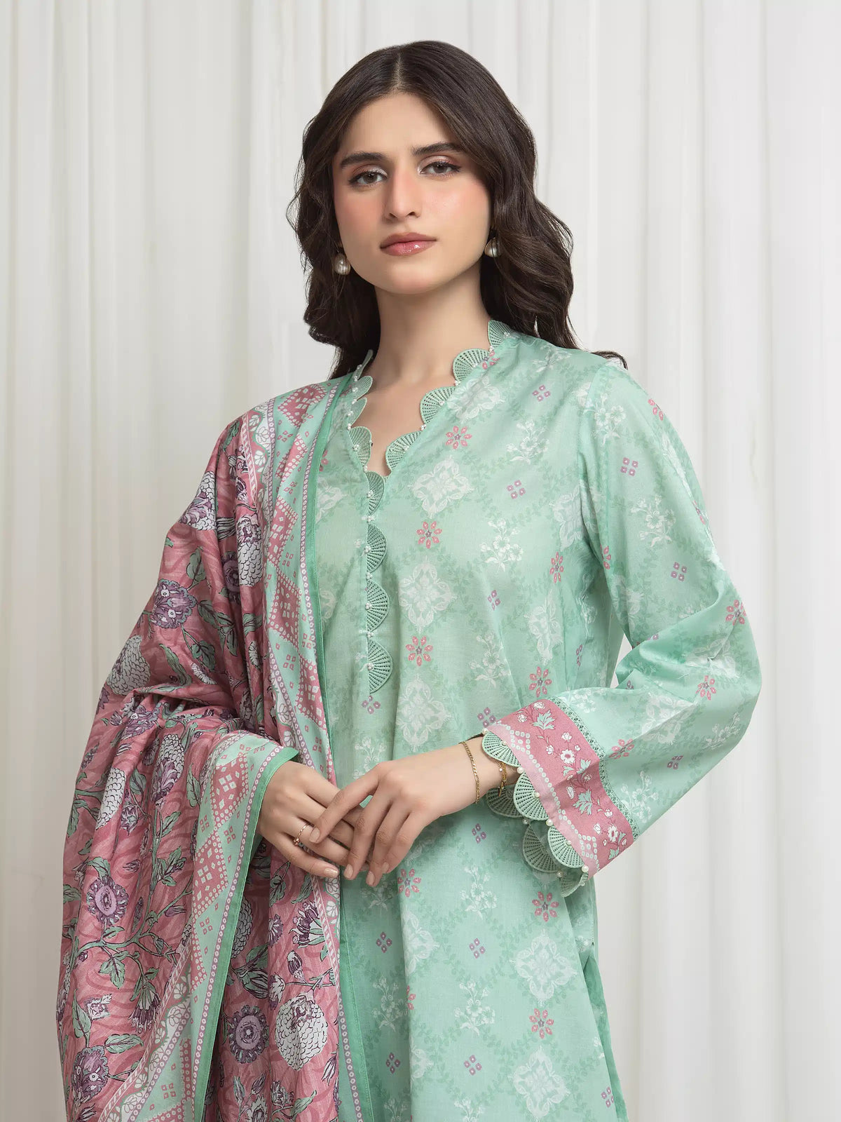 Edenrobe Allure Mint Green Lawn 3-Piece Suit | EWU6A1-36617-3P