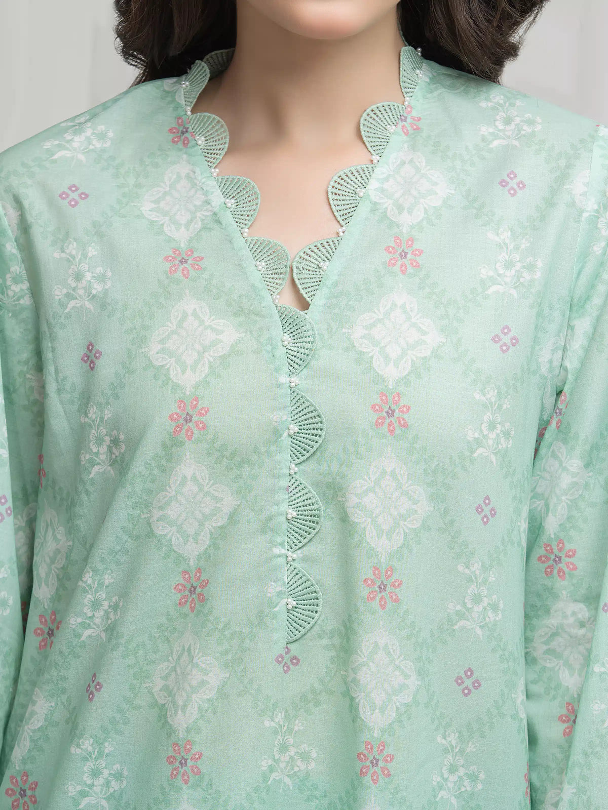 Edenrobe Allure Mint Green Lawn 3-Piece Suit | EWU6A1-36617-3P
