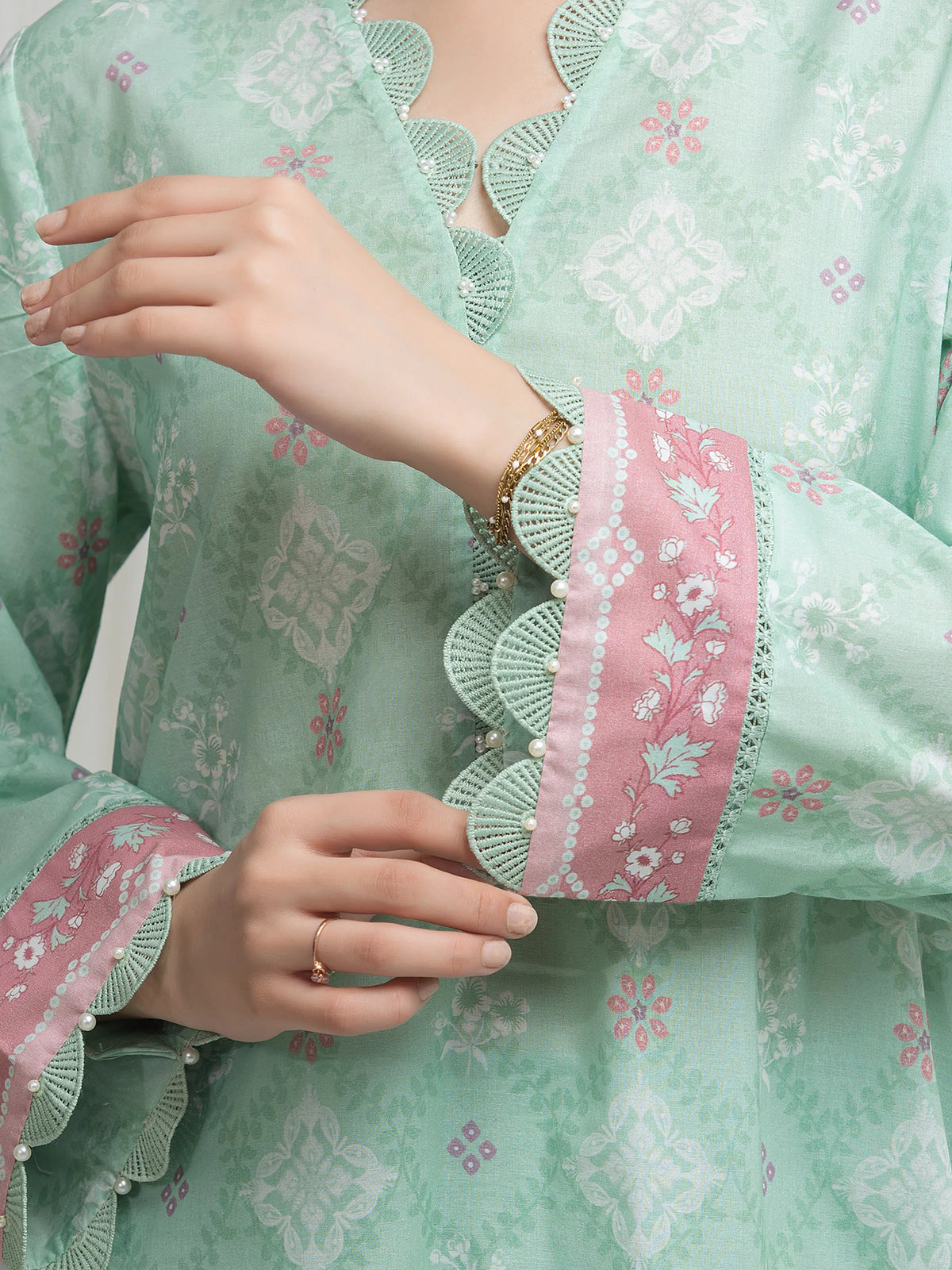 Edenrobe Allure Mint Green Lawn 3-Piece Suit | EWU6A1-36617-3P