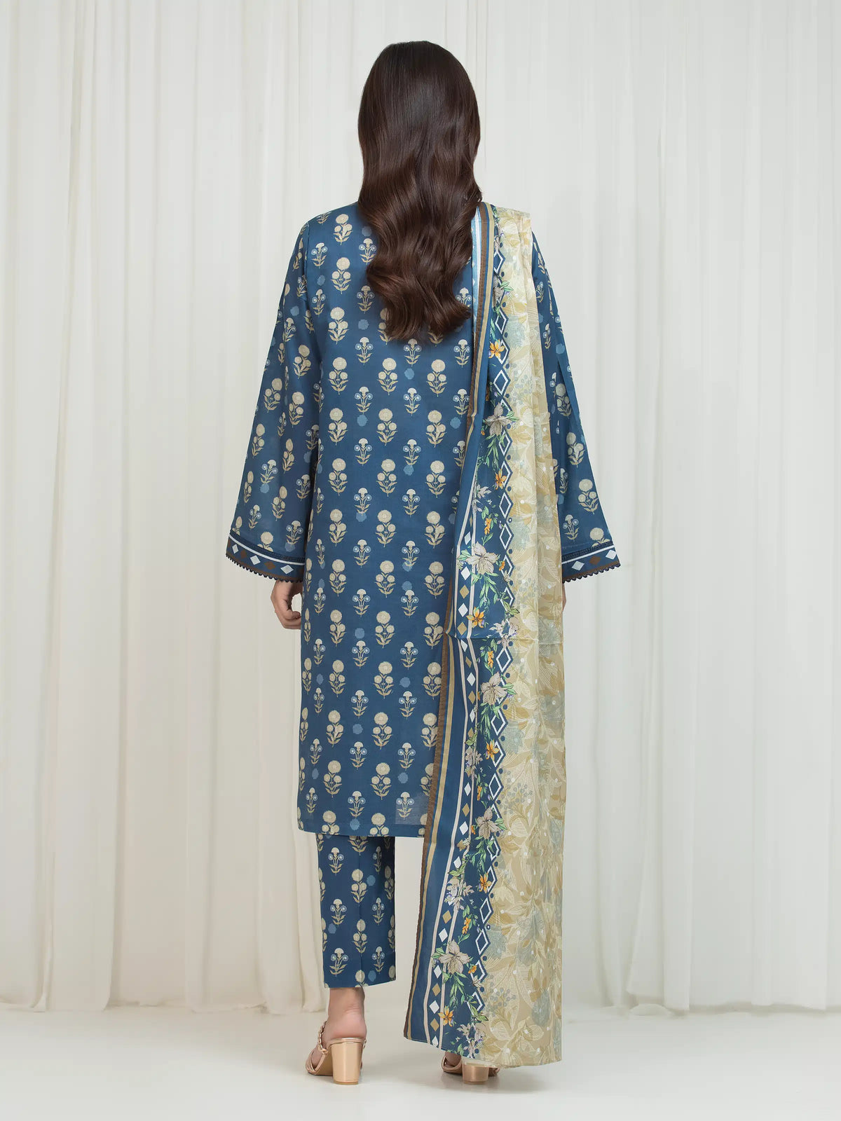 Edenrobe Allure Blue Lawn 3-Piece Suit | EWU6A1-36768-3P