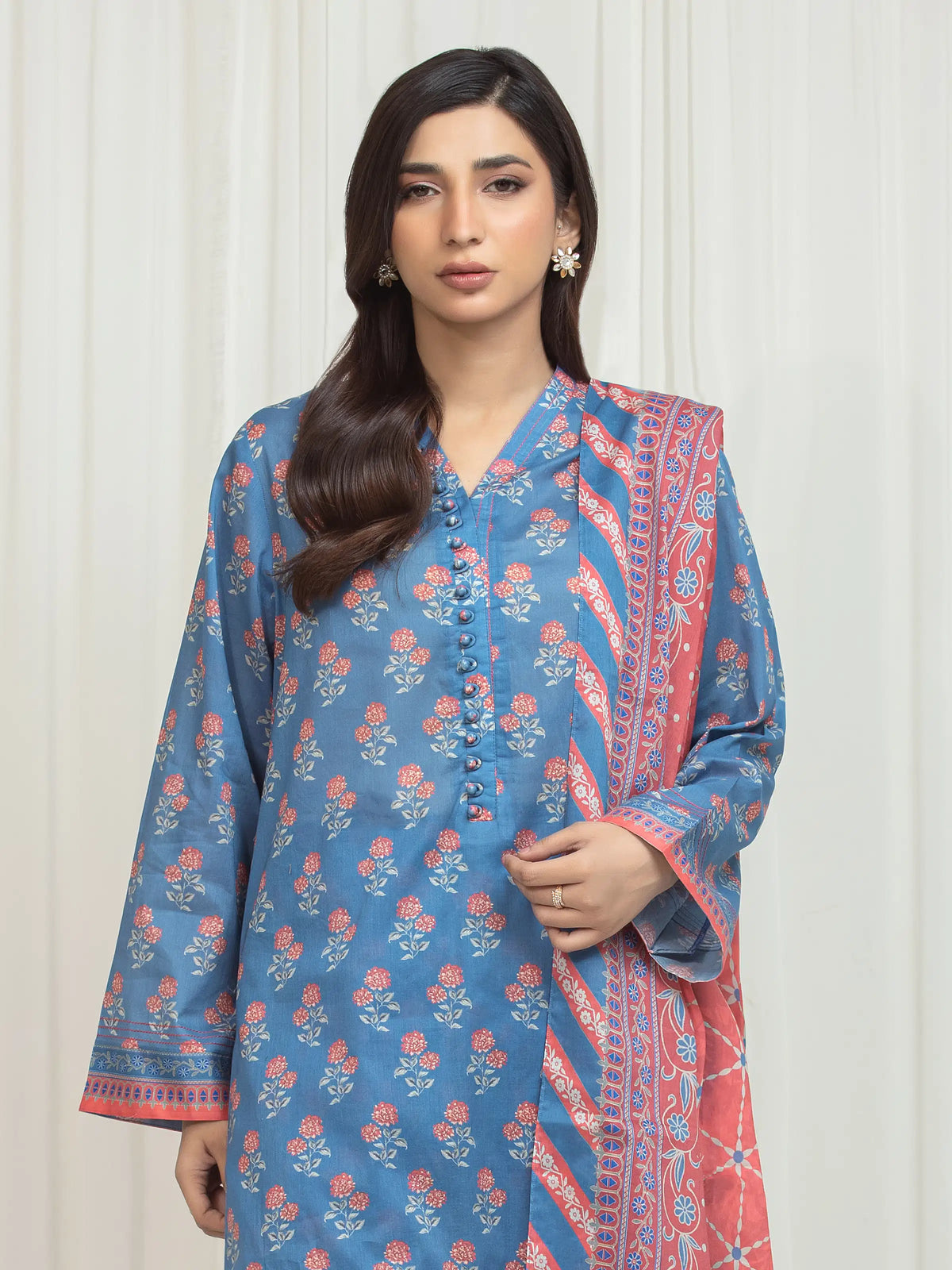 Edenrobe Allure Blue Lawn 3-Piece Suit | EWU6A1-36756-3P