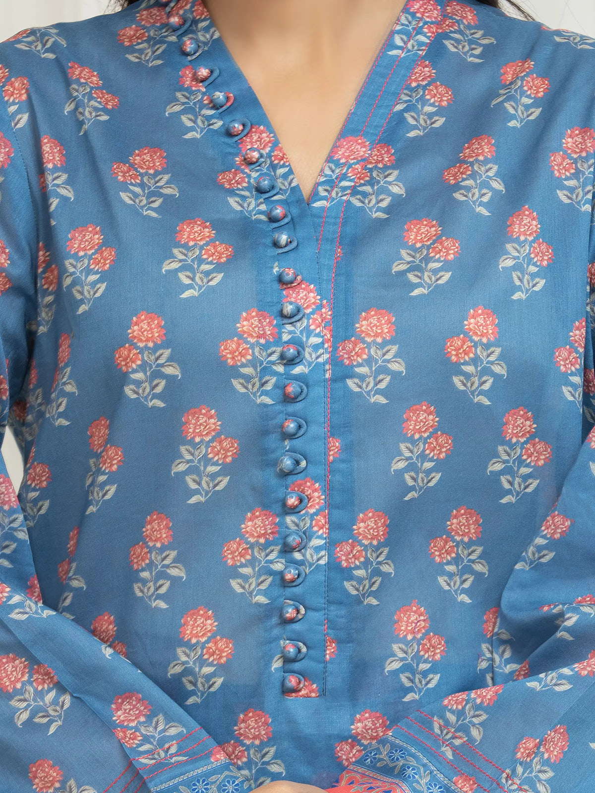 Edenrobe Allure Blue Lawn 3-Piece Suit | EWU6A1-36756-3P