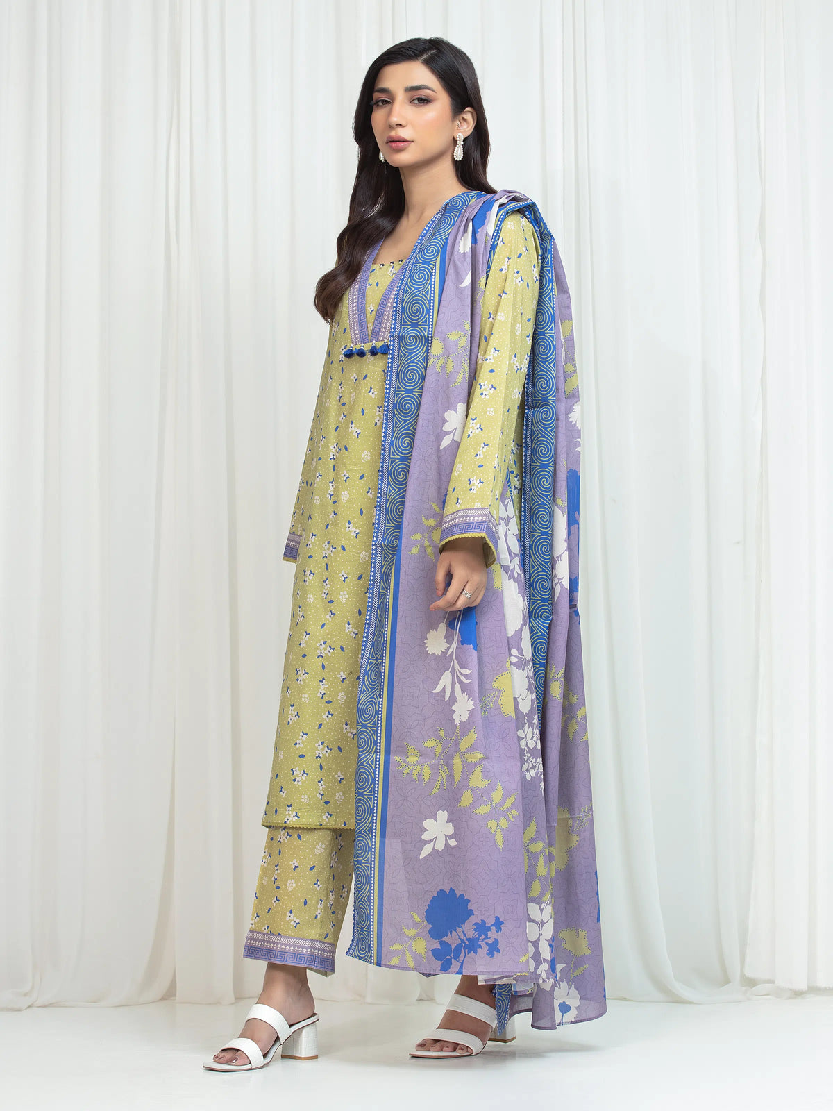 Edenrobe Allure Green Lawn 3-Piece Suit | EWU6A1-36753-3P