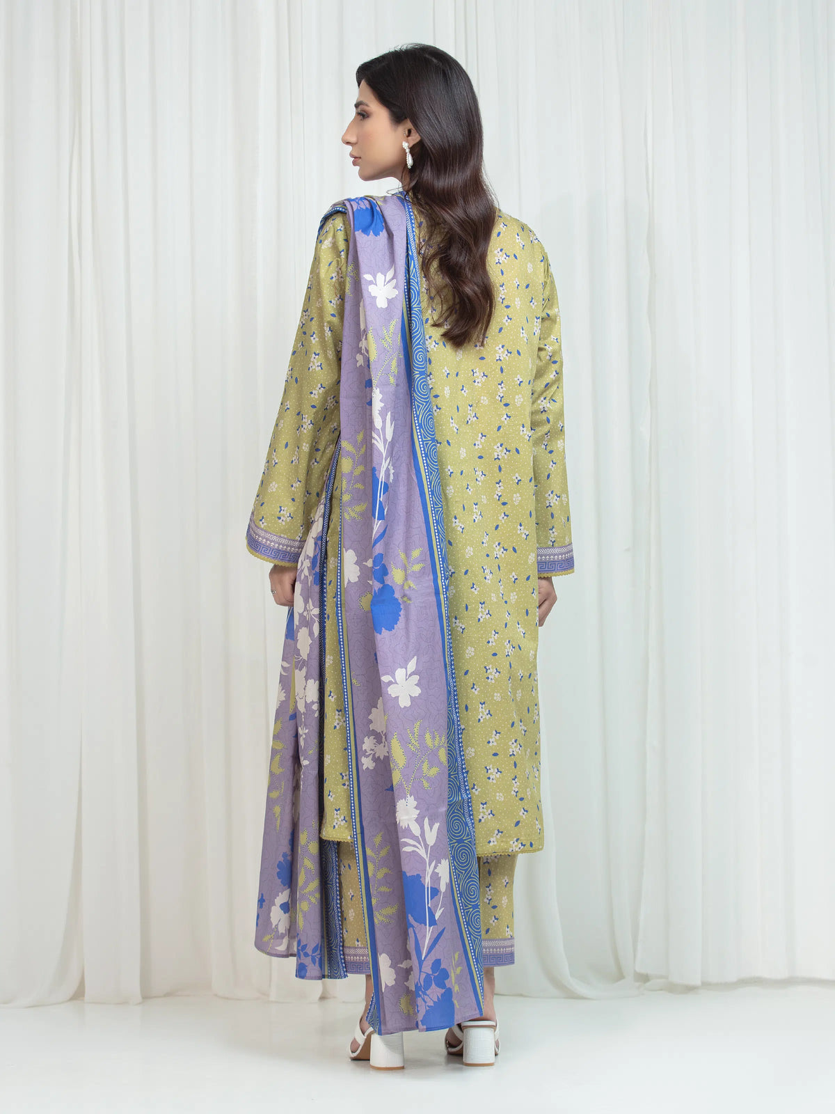 Edenrobe Allure Green Lawn 3-Piece Suit | EWU6A1-36753-3P