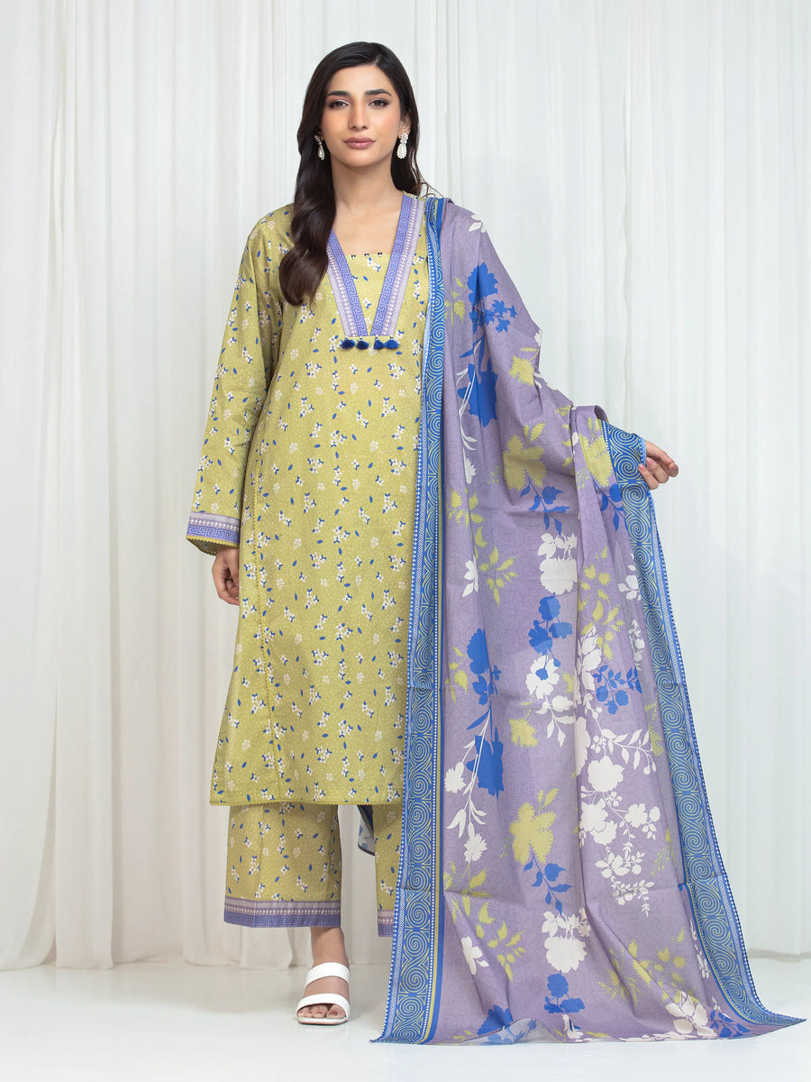 Edenrobe Allure Green Lawn 3-Piece Suit | EWU6A1-36753-3P