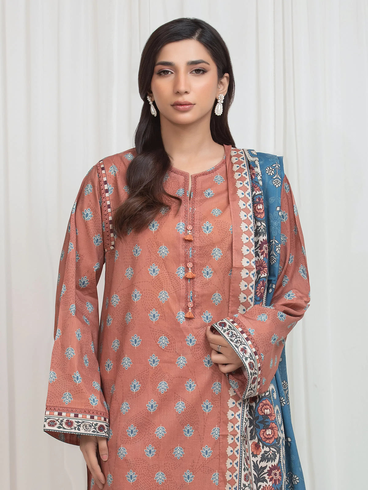 Edenrobe Allure Coral Lawn 3-Piece Suit | EWU6A1-36766-3P