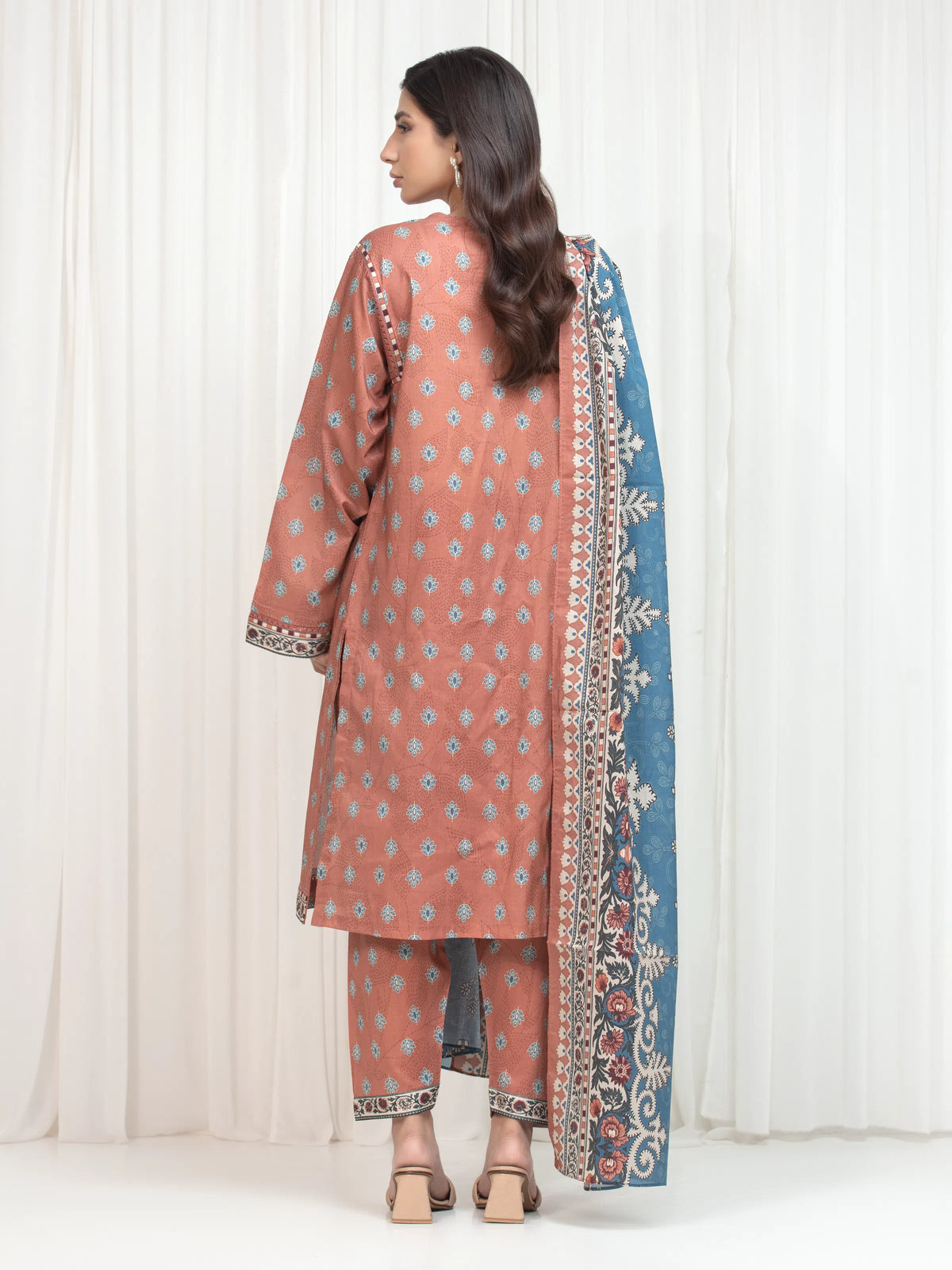 Edenrobe Allure Coral Lawn 3-Piece Suit | EWU6A1-36766-3P