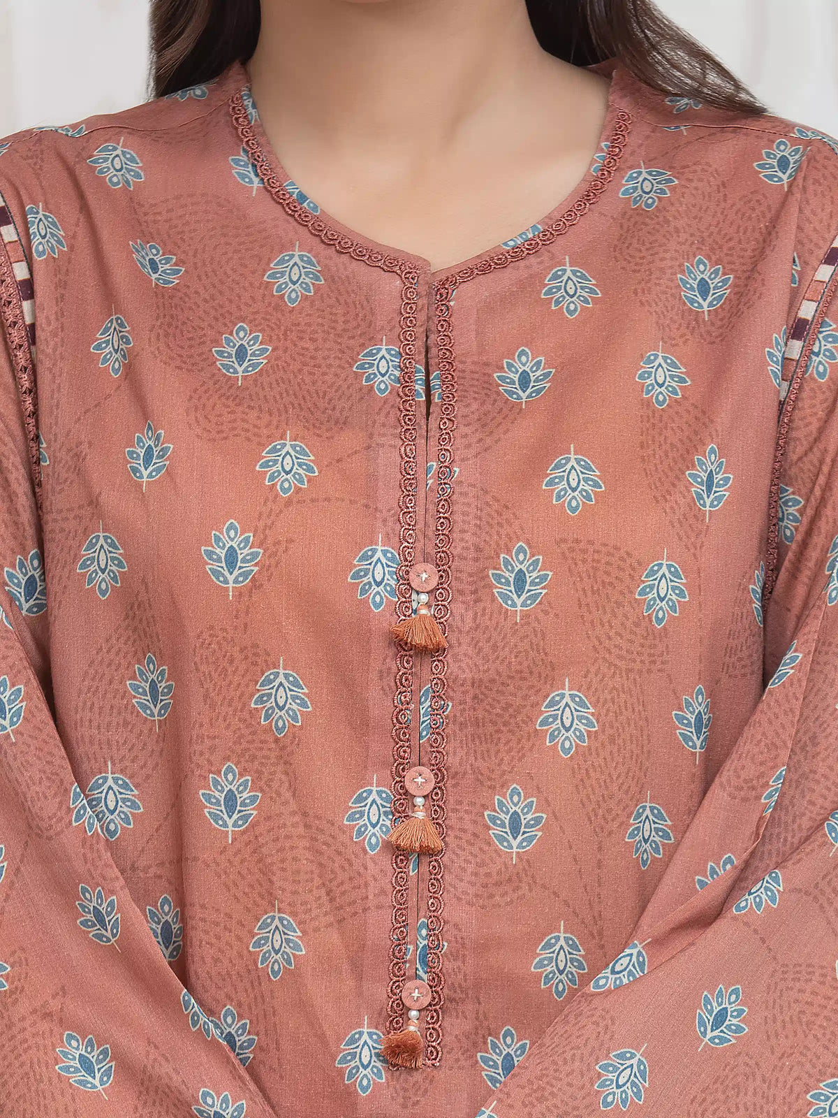 Edenrobe Allure Coral Lawn 3-Piece Suit | EWU6A1-36766-3P