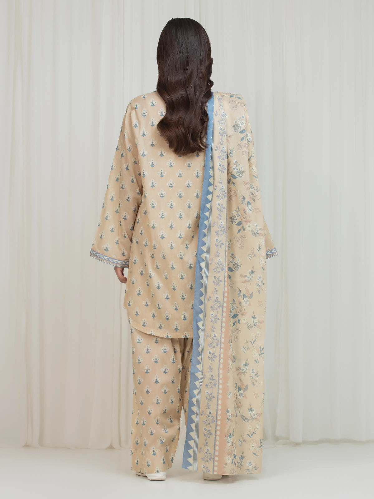 Edenrobe Allure Beige Lawn 3-Piece Suit | EWU6A1-36751-3P