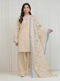 Edenrobe Allure Beige Lawn 3-Piece Suit | EWU6A1-36751-3P