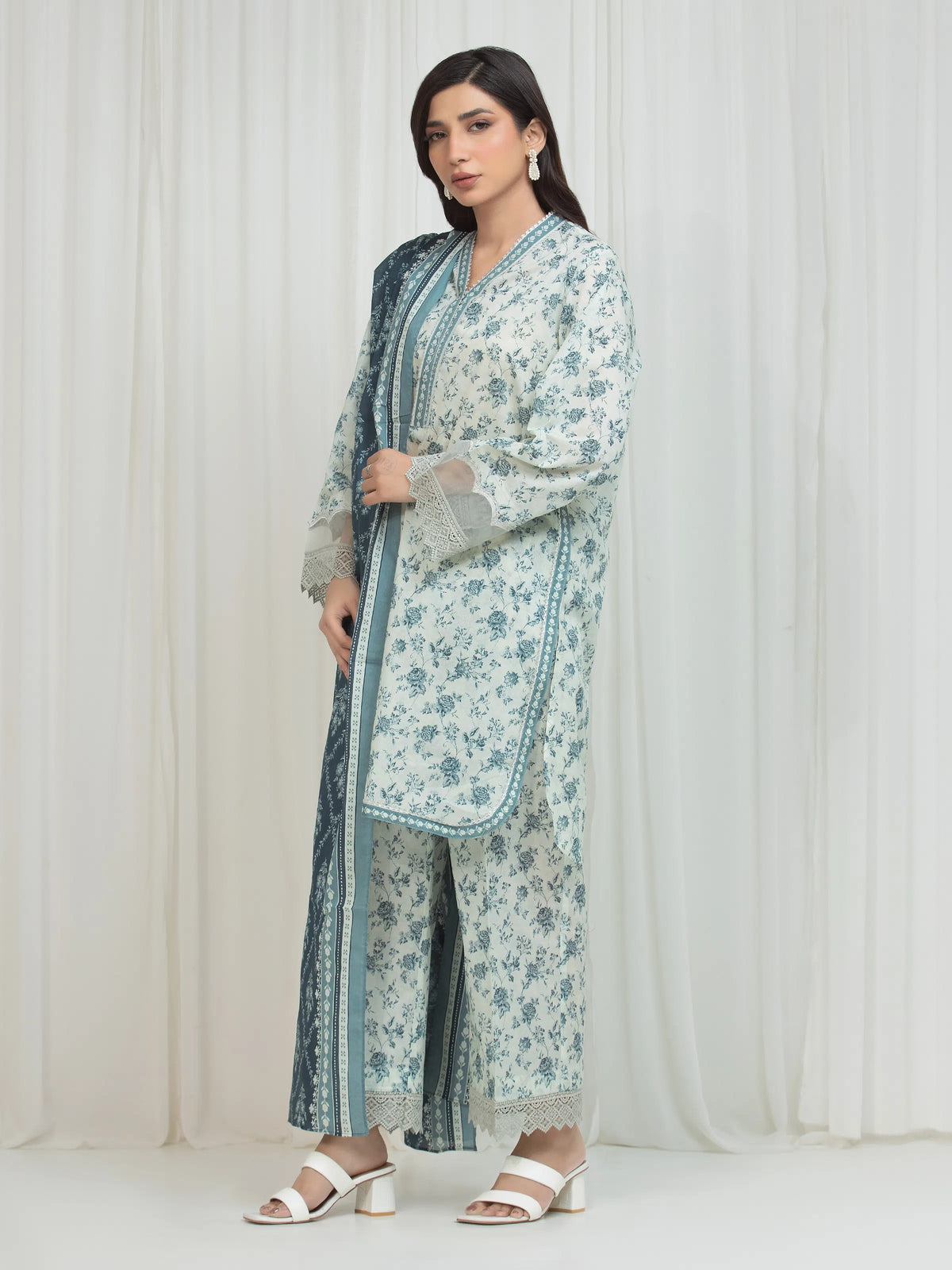Edenrobe Allure Grey Lawn 3-Piece Suit | EWU6A1-36750-3P