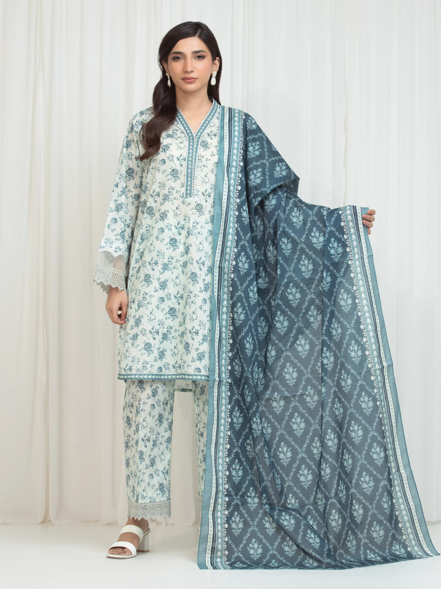 Edenrobe Allure Grey Lawn 3-Piece Suit | EWU6A1-36750-3P