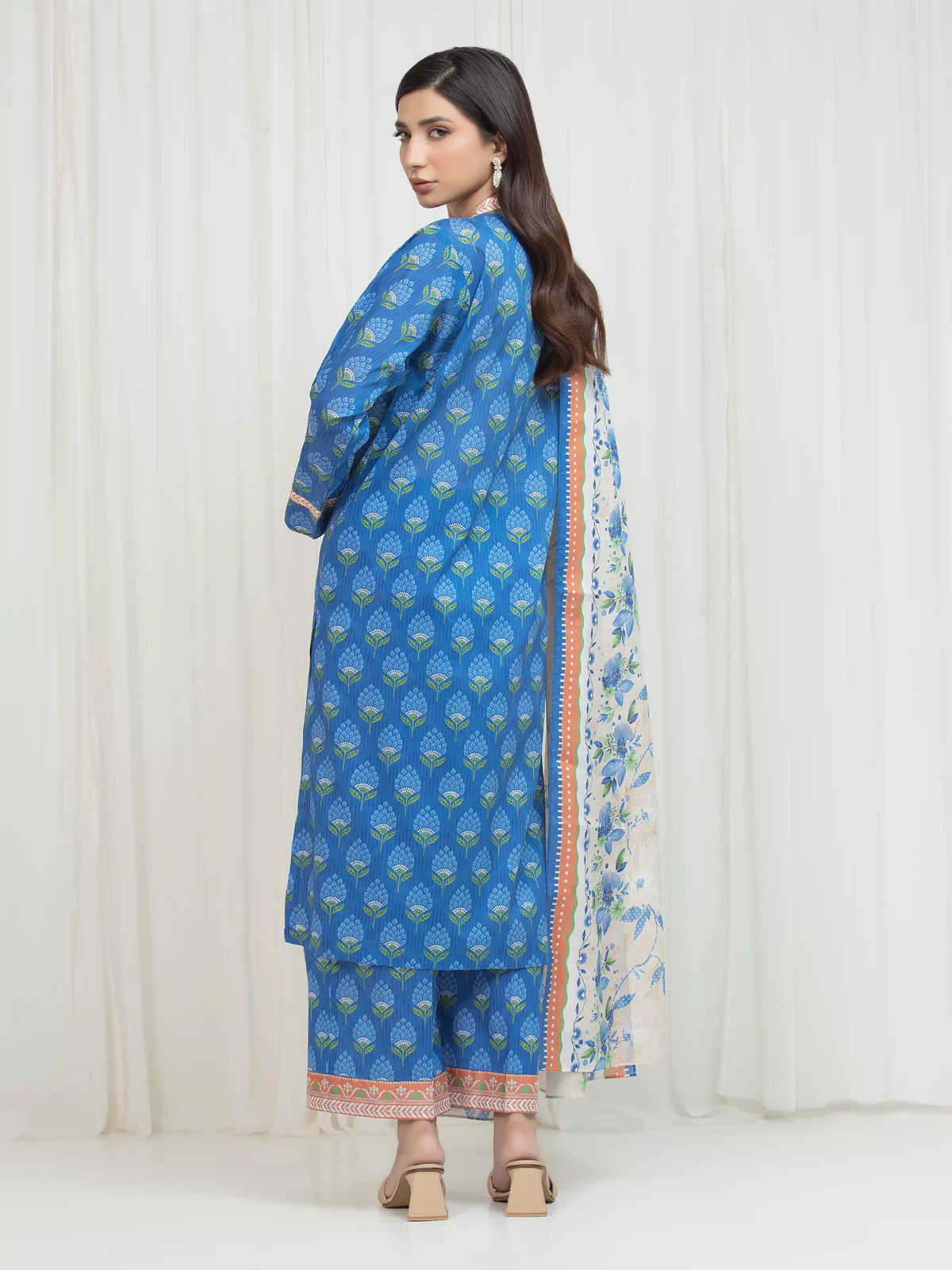 Edenrobe Allure Blue Lawn 3-Piece Suit | EWU6A1-36760-3P
