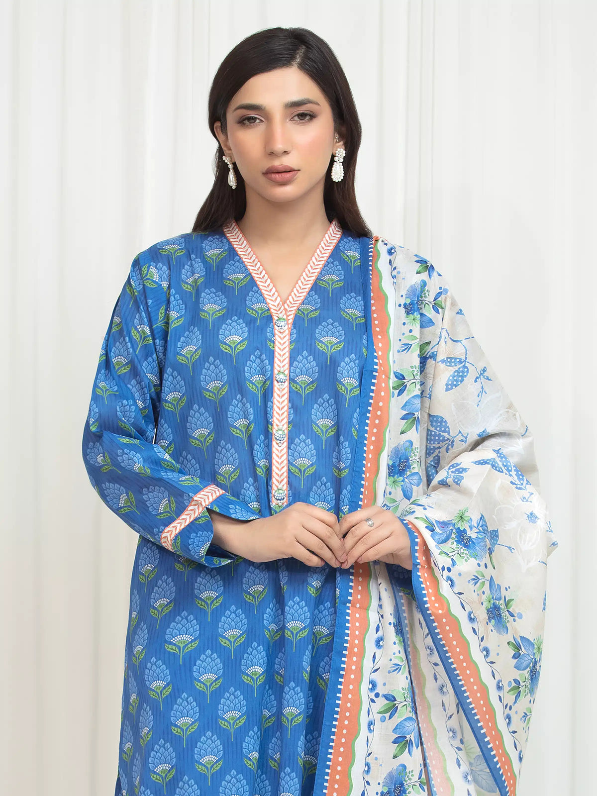 Edenrobe Allure Blue Lawn 3-Piece Suit | EWU6A1-36760-3P