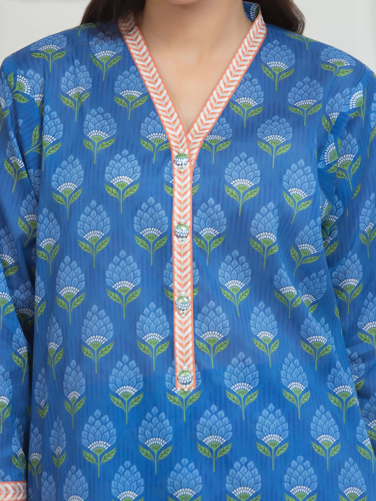 Edenrobe Allure Blue Lawn 3-Piece Suit | EWU6A1-36760-3P