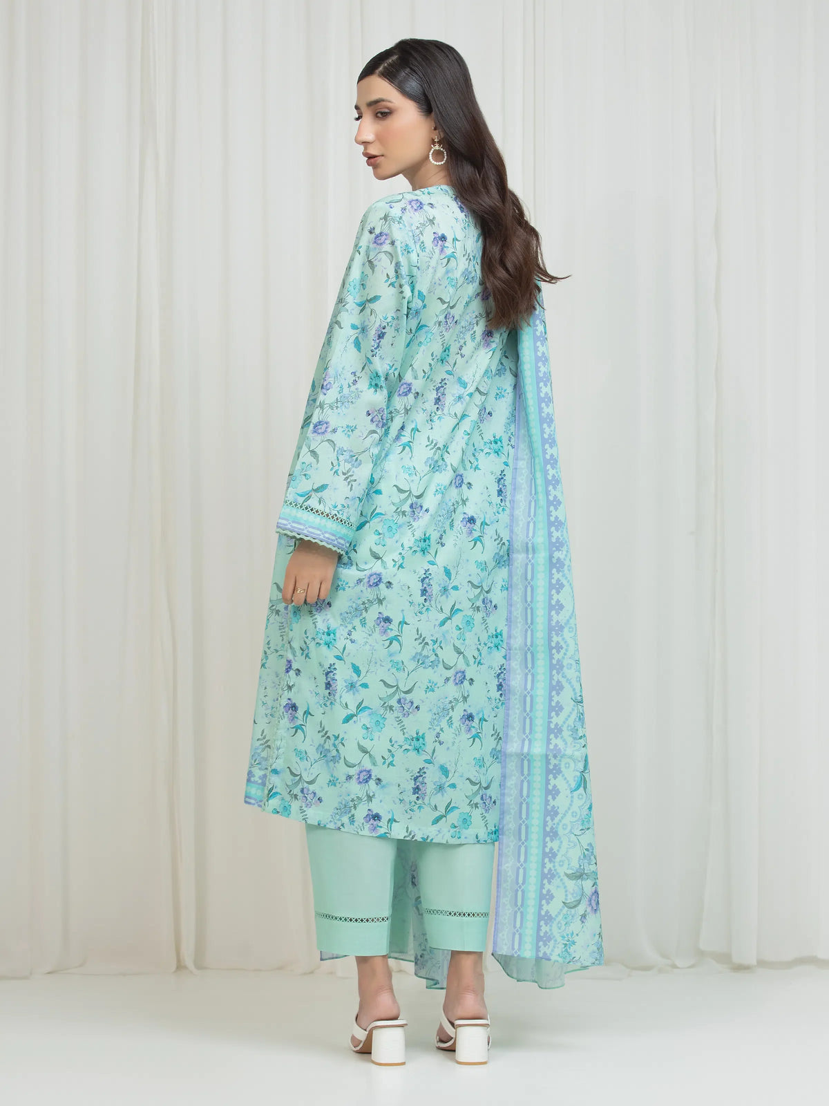 Edenrobe Allure Green Lawn 3-Piece Suit | EWU6A1-36674-3P