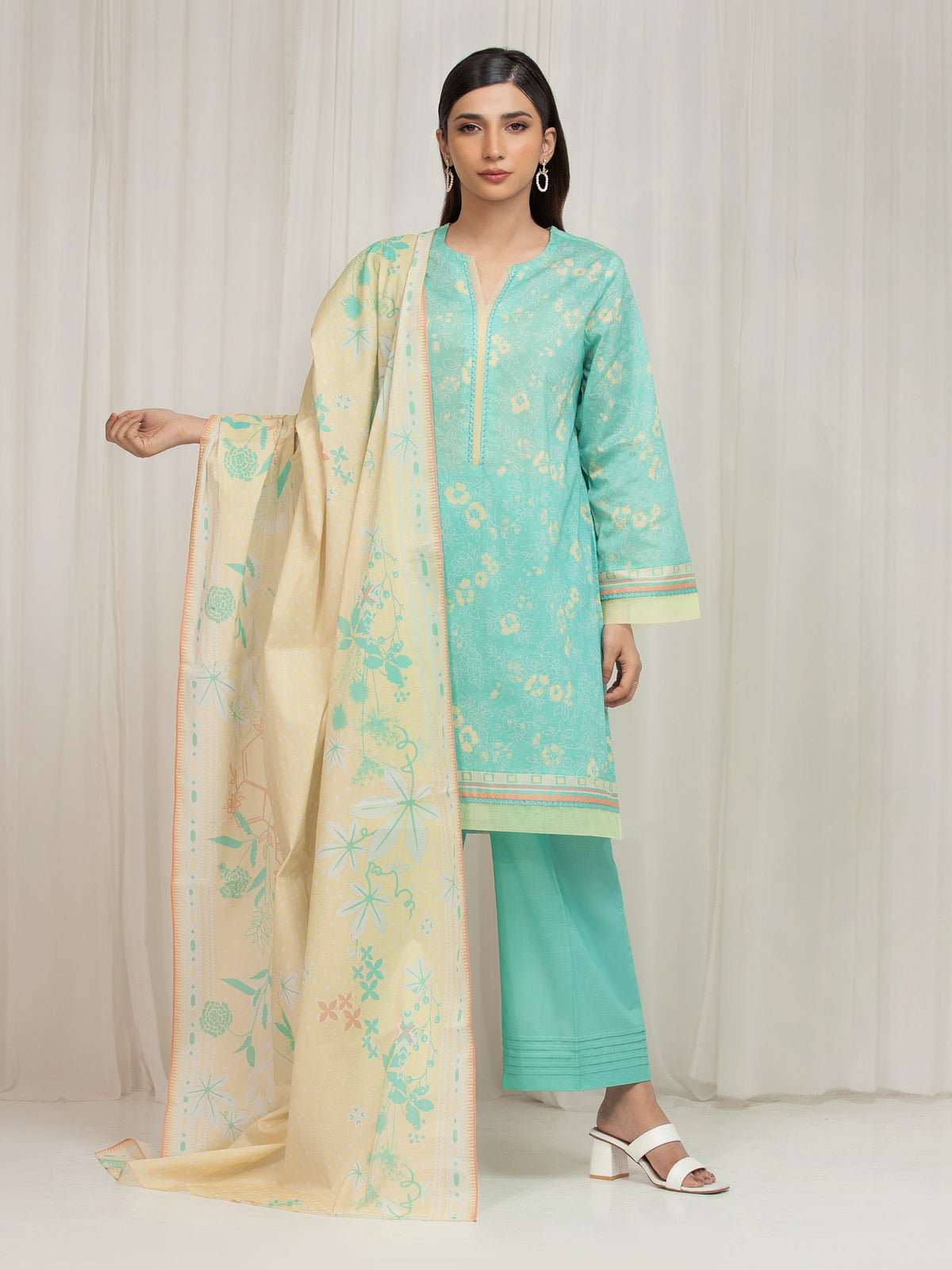 Edenrobe Allure Ice Green Lawn 3-Piece Suit | EWU6A1-36687-3P