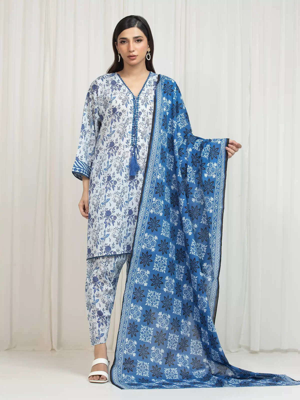 Edenrobe Allure Ink Blue Lawn 3-Piece Suit | EWU6A1-36755-3P