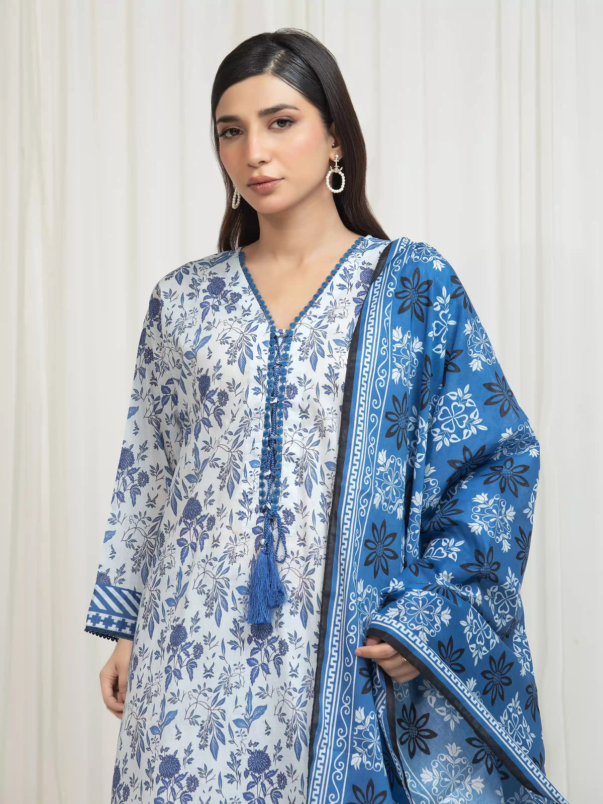 Edenrobe Allure Ink Blue Lawn 3-Piece Suit | EWU6A1-36755-3P