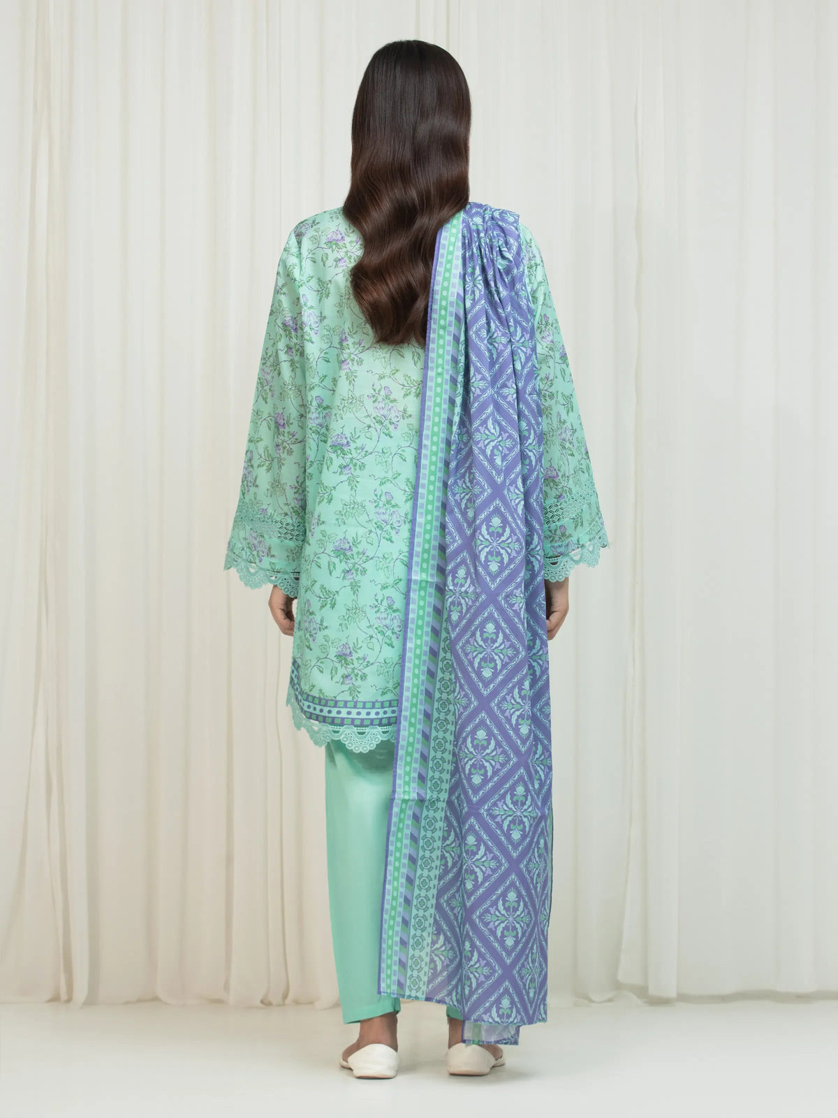 Edenrobe Allure Mint Green Lawn 3-Piece Suit | EWU6A1-36667-3P