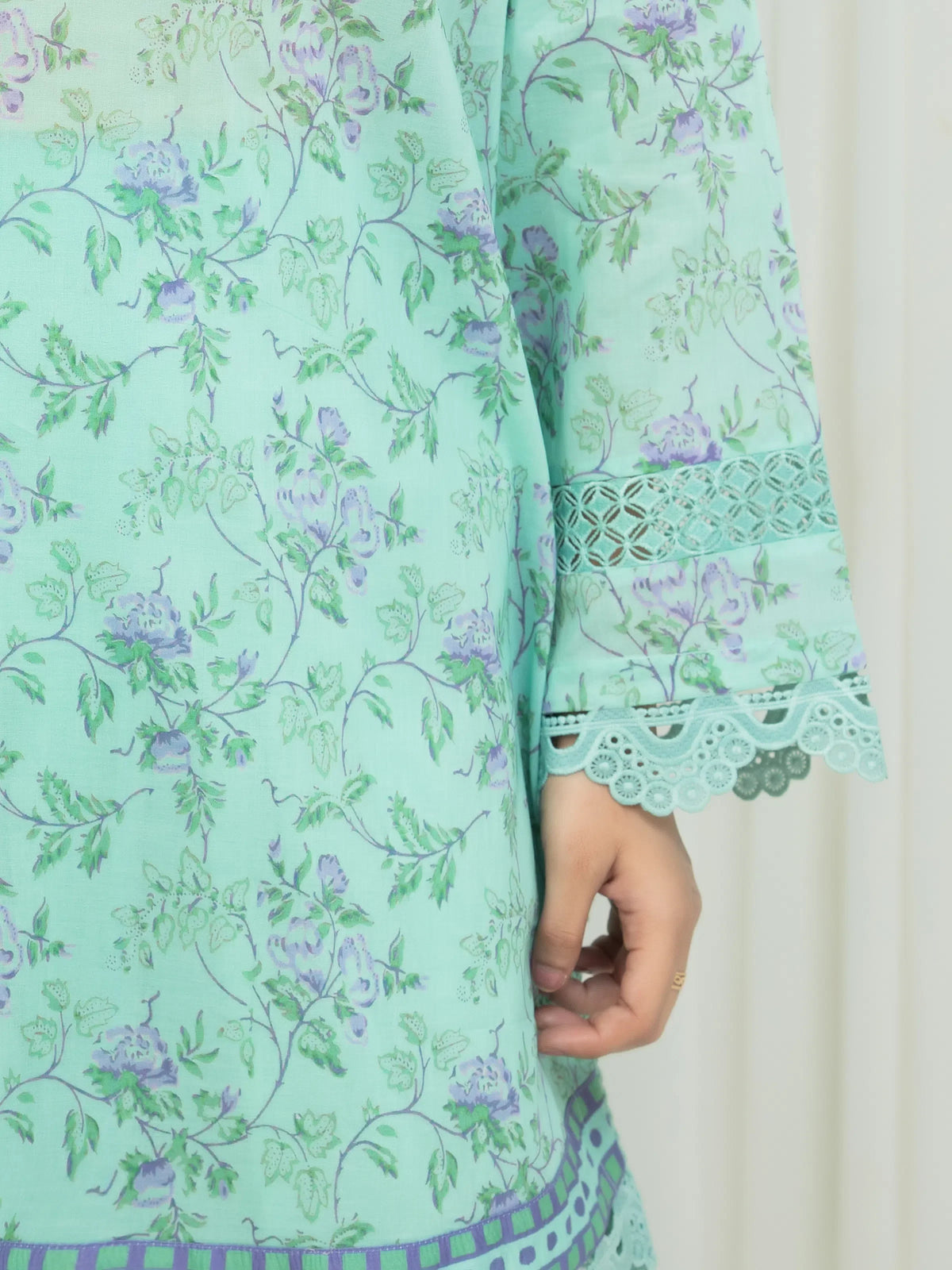 Edenrobe Allure Mint Green Lawn 3-Piece Suit | EWU6A1-36667-3P