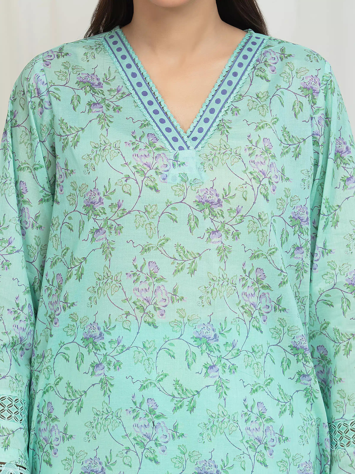 Edenrobe Allure Mint Green Lawn 3-Piece Suit | EWU6A1-36667-3P