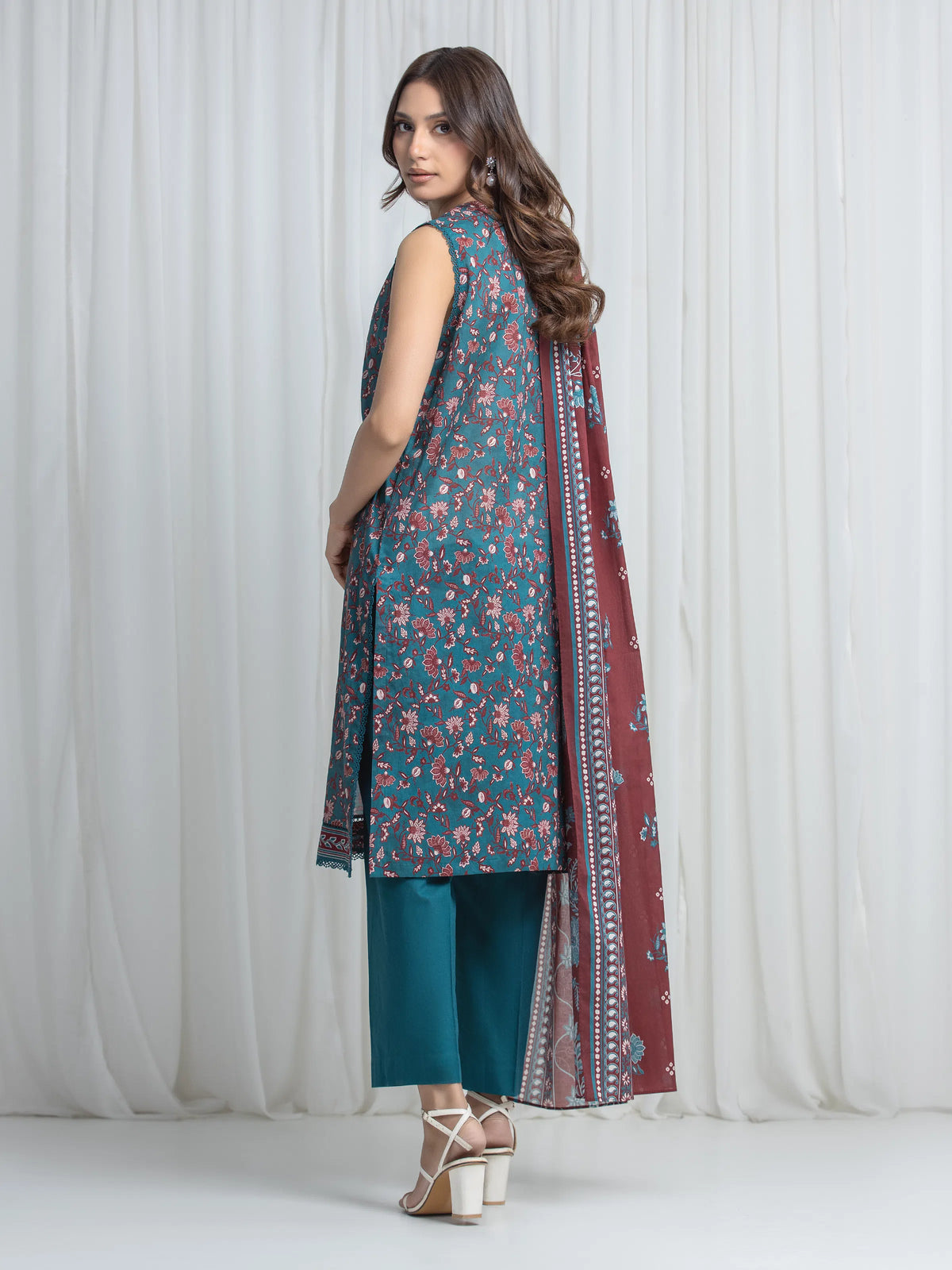 Edenrobe Allure Teal Khaddar 3-Piece Suit | EWU6A3-37021-3P