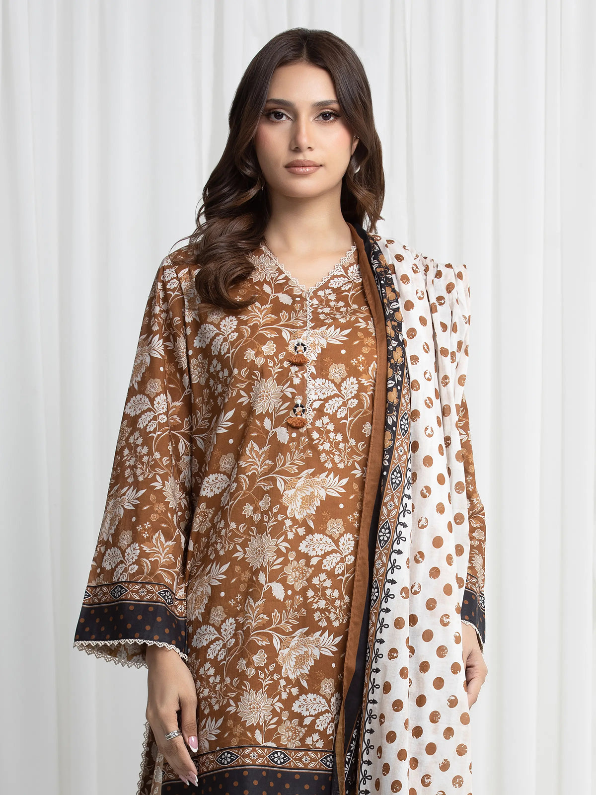 Edenrobe Allure Bronze Khaddar 3-Piece Suit | EWU6A3-37025-3P