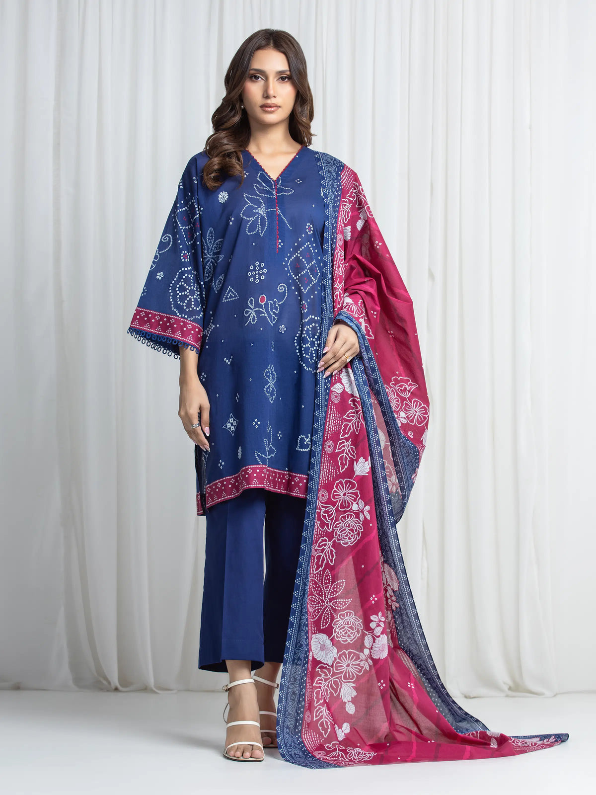 Edenrobe Allure Blue Khaddar 3-Piece Suit | EWU6A3-37018-3P