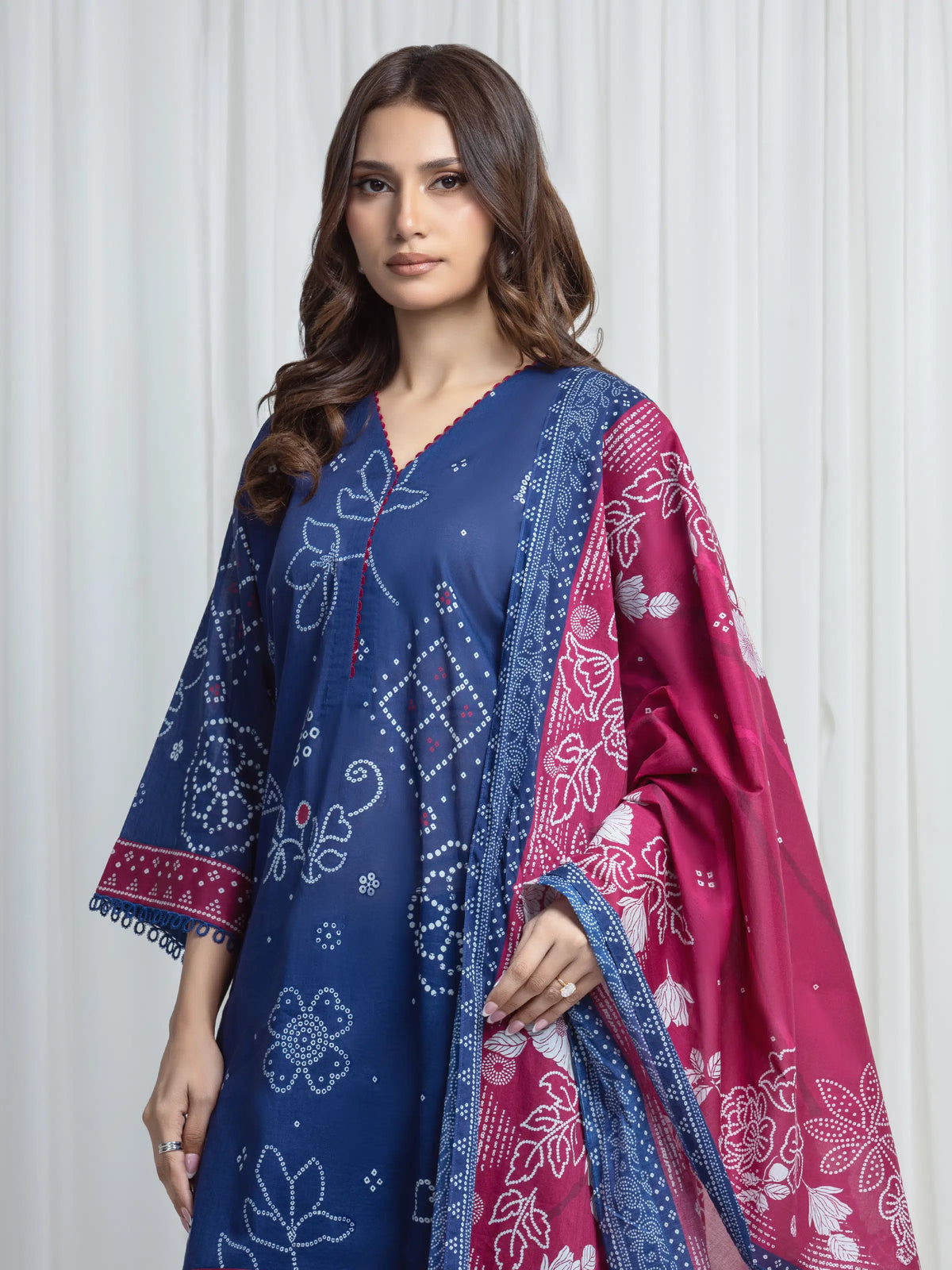 Edenrobe Allure Blue Khaddar 3-Piece Suit | EWU6A3-37018-3P