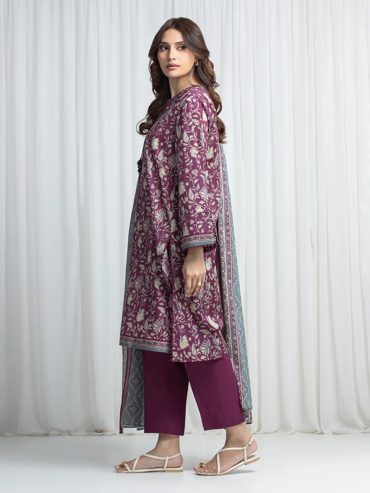 Edenrobe Allure Magenta Khaddar 3-Piece Suit | EWU6A3-37022-3P