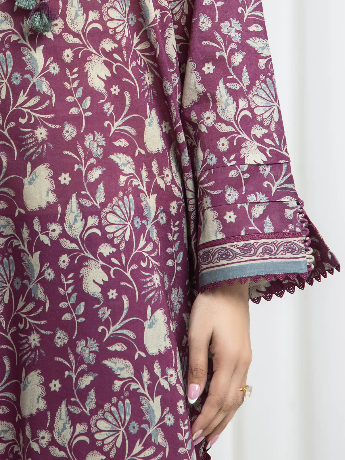 Edenrobe Allure Magenta Khaddar 3-Piece Suit | EWU6A3-37022-3P