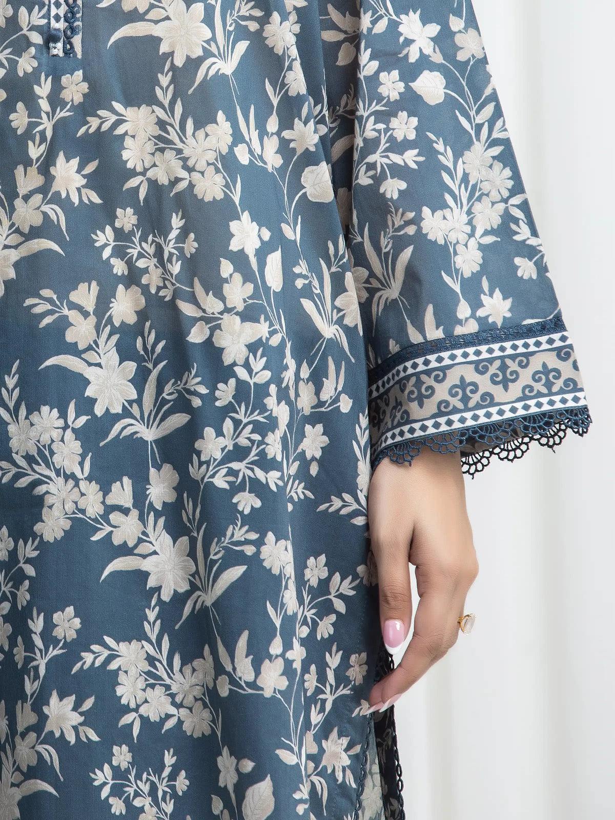 Edenrobe Allure Blue Khaddar 3-Piece Suit | EWU6A3-37026-3P