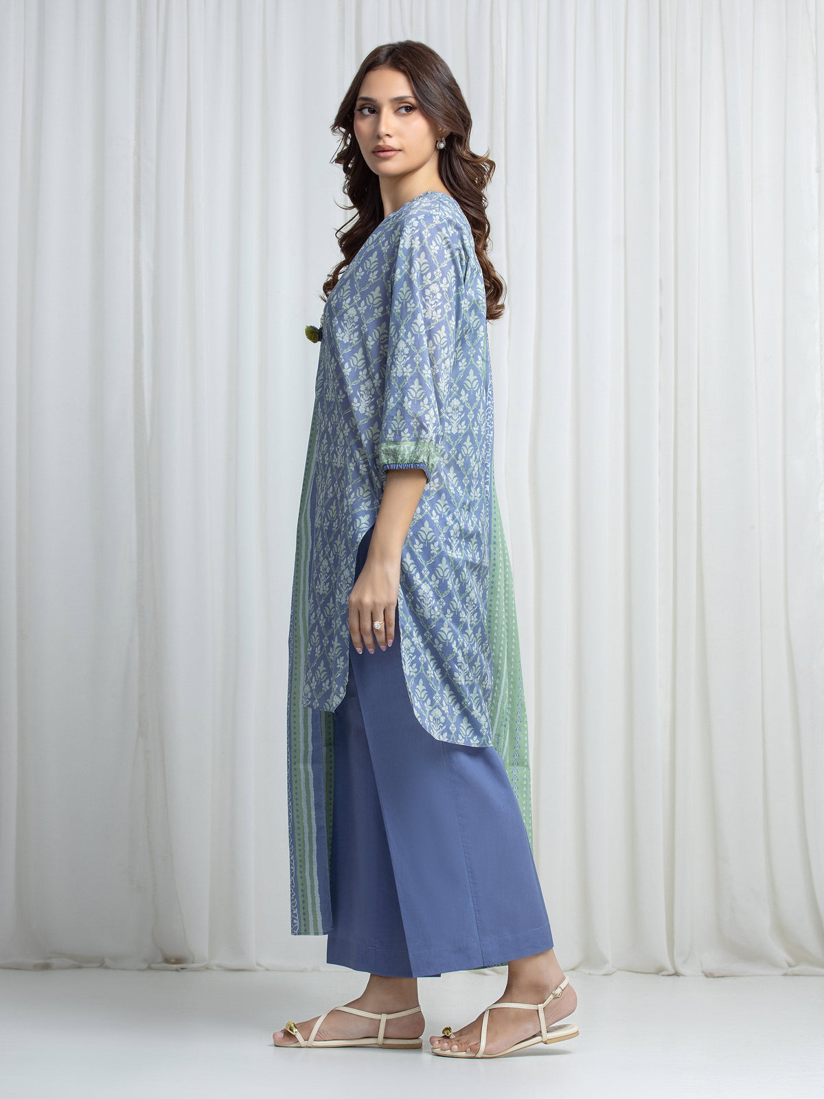 Edenrobe Allure Blue Khaddar 3-Piece Suit | EWU6A3-37027-3P