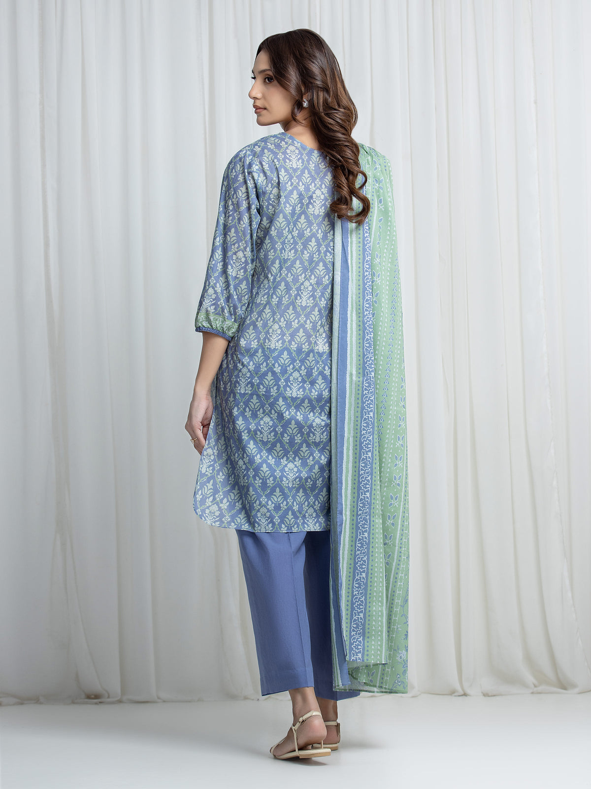 Edenrobe Allure Blue Khaddar 3-Piece Suit | EWU6A3-37027-3P