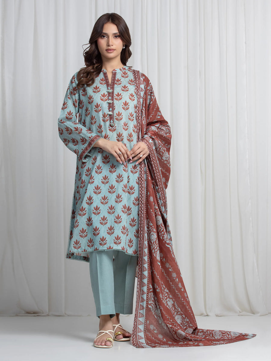 Edenrobe Allure Green Khaddar 3-Piece Suit | EWU6A3-37024-3P