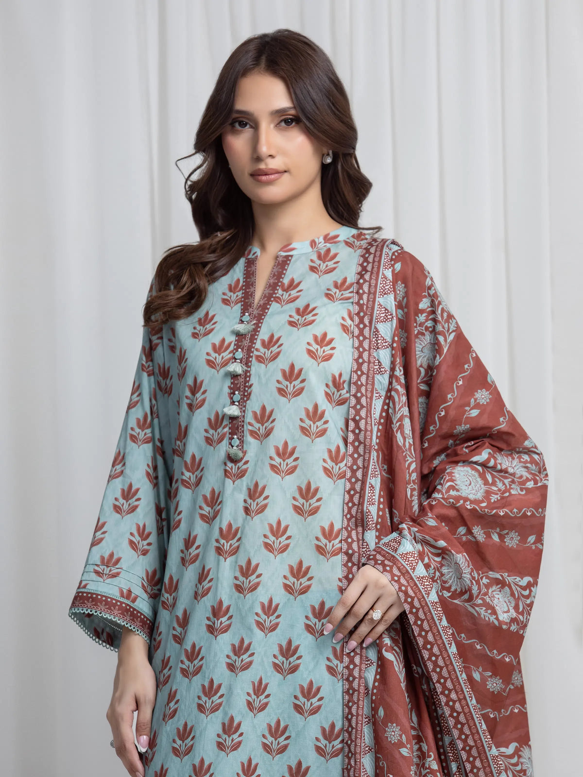 Edenrobe Allure Green Khaddar 3-Piece Suit | EWU6A3-37024-3P