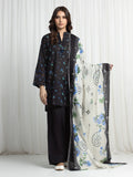 Edenrobe Allure Black Khaddar 3-Piece Suit | EWU6A3-37014-3P
