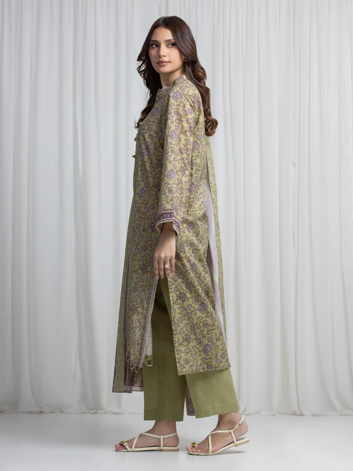 Edenrobe Allure Olive Khaddar 3-Piece Suit | EWU6A3-37016-3P
